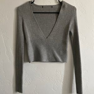Deep V Grey Long Sleeve Crop top